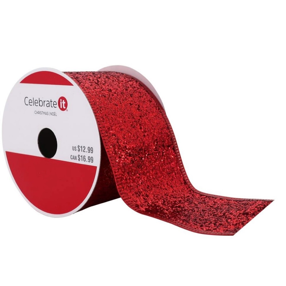 Celebrate It Red Glitter WIRED Ribbon 3.5”